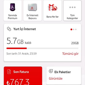 Vodafone Ek Paket Ücreti