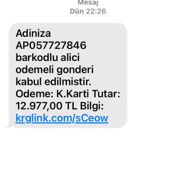 PTT Kargo 08505573002 Numaradan Gelen Mesaj