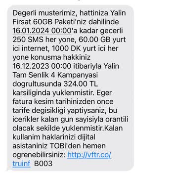 Vodafone 207 TL Olan Paketi 324 TL'ye Faturalandırma