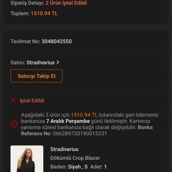 Trendyol'un Stradivarius Mağazasından Aldığım Siparişim İptal Edildi