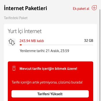 Vodafone Kullanım Haklarım Dolmadan Akıllı İnternet Paketi Yansıtıyor.