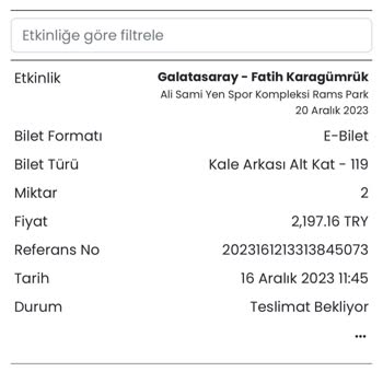 Banabilet.com Galatasaray-Karagümrük Maç Bileti