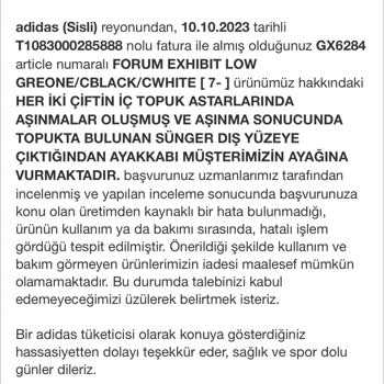 Adidas 2 Haftada Parçalanan Ayakkabıları İade Almıyor