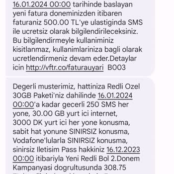Vodafone Faturalı Hat Tarife Değişikliği