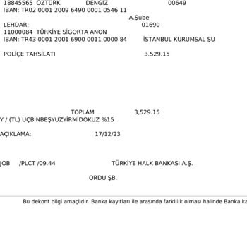 Halkbank'ı Aracılığı İle Türkiye Sigorta Kesintisi