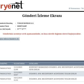Kuryenet Teslim Edilemeyen Banka Kartı
