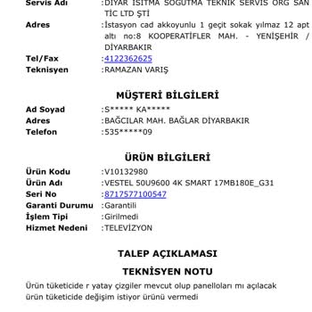 Vestel TV Ekran Sorunu