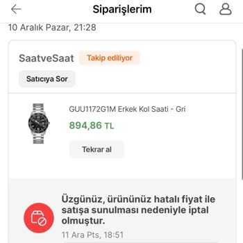 Hepsiburada Ve Saat &saat Haksız Yere Siparişi İptal Etti