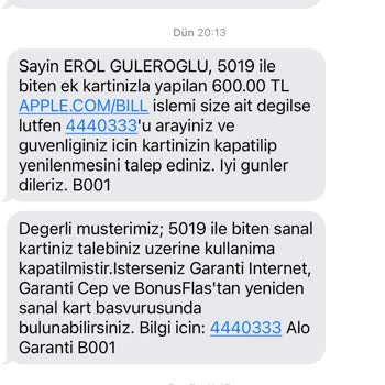 Garanti BBVA Apple Bil Garanti Kredi Kartımdan Habersiz Çekim Yapıyor