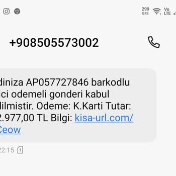 PTT Kargo 08505573002 Bilmediğim Bir Numara Üzerinden Aldığım Mesaj
