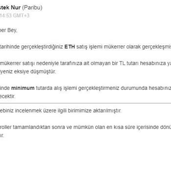 Paribu Mükerrer Satış Bahanesiyle Paramızı Vermiyor.