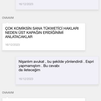 Ova Mağazaları Ovaavm, Gönderdikleri Ürünün Hatalı Olduğunu Kabul Etmiyor.