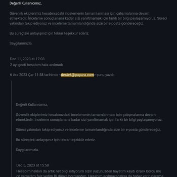 Papara Hesabım İncelemeye Alındı