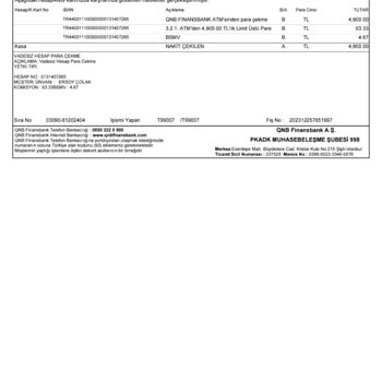 QNB Orantısız Para Kesintisi