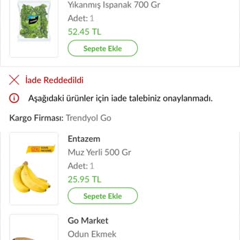 Trendyol Hızlı Market Trendyol Eksik Ürün Getirdi Ve Ücret İadesi Yapmadı