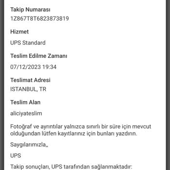 UPS Türkiye Teslim Edildi Gözüküyor