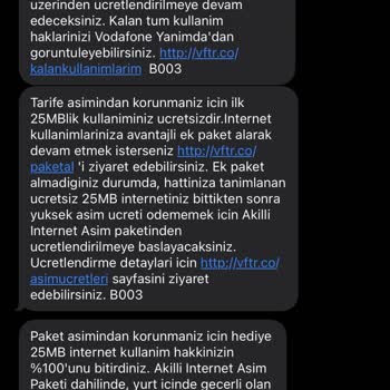 Vodafone Hediye İnternet Varken Aşım Paketi Tanımlandı