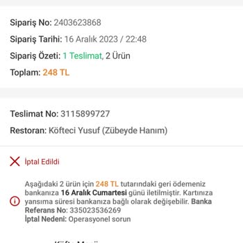 Köfteci Yusuf Sipariş İptali Sonrası Müşteri Tepkisi
