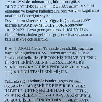 Jolly Tur Emaar AVM Jolly Turizm'de Yaşanan Mağduriyet