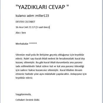 Celtabet Oyun Kazançlarımın Haksızca Silinmesi