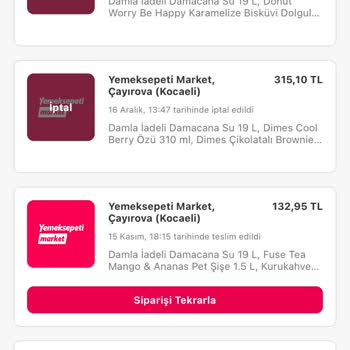 Yemek Sepeti'nin Kendi Kendine Siparişi İptal Etmesi