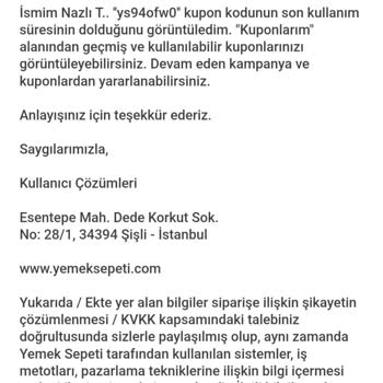 Yemeksepeti Parayla Aldığım Kupon İptal Oldu.