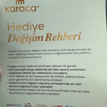 Karaca Home Hediye Değişim Rehberim Olmasına Rağmen Değişimim Yapılmadı!