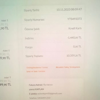 Yataş Ürünlerimi 1.5 Ay Geçmesine Rağmen Göndermedi