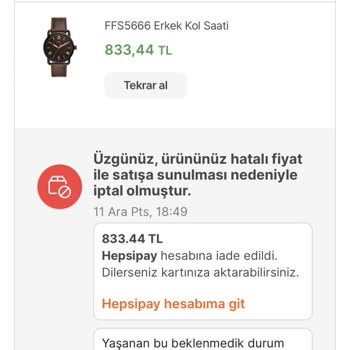 Saat & Saat Ürünlerin İptal Edilmesi