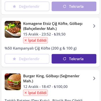 Burger King Siparişimin İptal Edilmesi