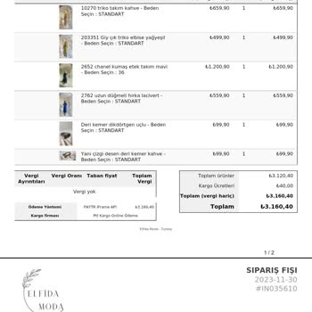 Elfidamoda Tarafından Kargolanmayan Ve Bilgisi Verilmeyen Sipariş