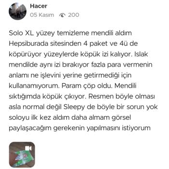 Solo XL Yüzey Temizleme Mendili Köpürüyor Telafisi Yapılmıyor!