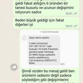 Modaselvim Değişimini İstediğim Ürünlerimi Fiyat Artışı Nedeniyle İade Yapmaları
