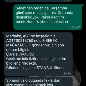 AGT Kurye (aynigunteslim.com) Teslim Edilmeyen Ürün