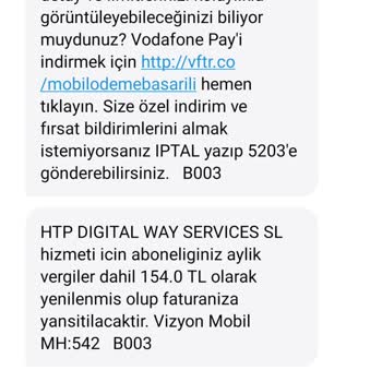 Vodafone Htp Digital Way Services İçin Vizyon Mobil Hizmet Bedeli İadesi Hk.