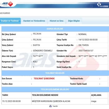 Aras Kargo Bartın Şubesi Eve Teslim Yapmama