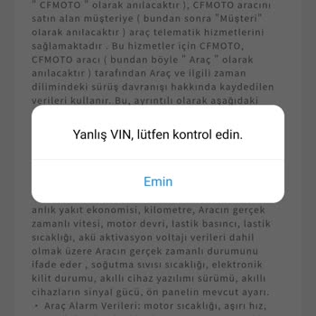 CFMOTO 250sr VINN Kodu Yanlış Diyor
