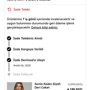 Derimod Un İademin Gerçekleşmemesi