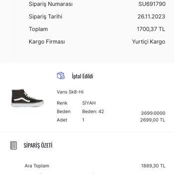 Sneaks Up Sipariş İptali Sonrası Para İptali