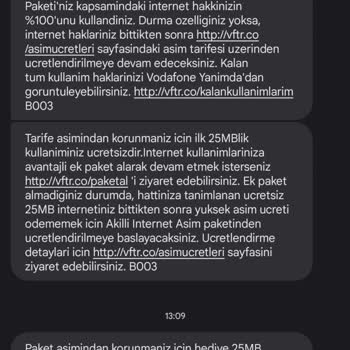 Vodafone Yanımda Paket Aşımı