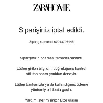 Zara Home Siparişini İptal Ettiği Hediye Çekinde İade Yapmıyor