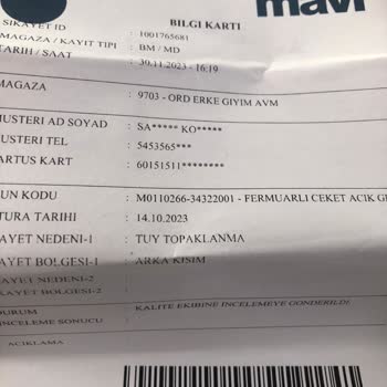 Erke Giyim Ürün Bozuldu Geri Vermek İstiyorum