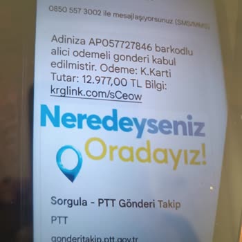 PTT Kargo Bilgim Dışında Alışveriş Mesajı