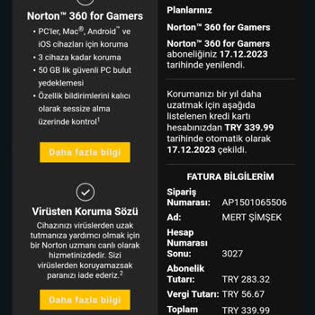 Norton Yıllık Ödeme İadesi