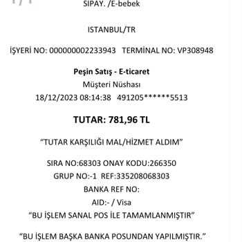 Ebebek Ödeme Alınmasına Rağmen Sipariş Görünmüyor