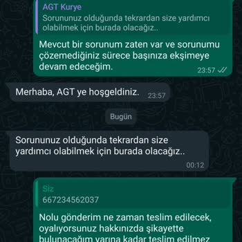 AGT Kurye Teslim Edilmeyen Gönderim