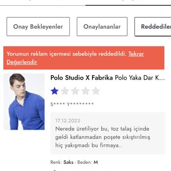 Boyner Olumsuz Yorumları Kabul Etmiyormuş.