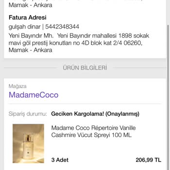 Madame Coco Ürün Kargolanmıyor Ürünümü Kargoya Vermiyor