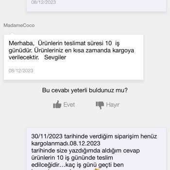 Madame Coco Ürün Kargolanmıyor Ürünümü Kargoya Vermiyor