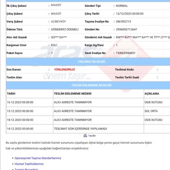 Aras Kargo Alibeyköy Şubesi - Ürün Teslimi Sorunu